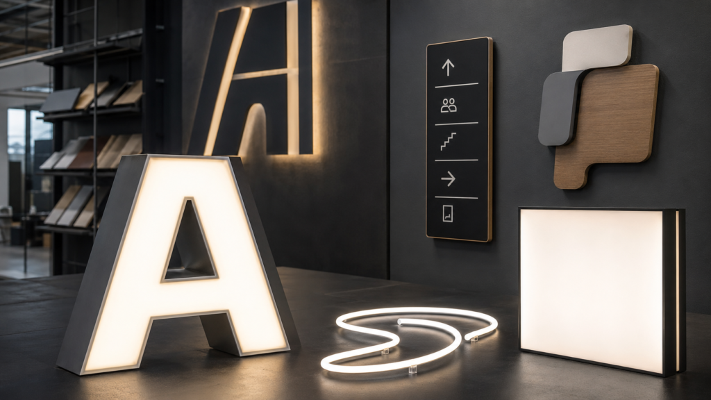 Custom LED sign product range including illuminated letters, logo signs and commercial signage
