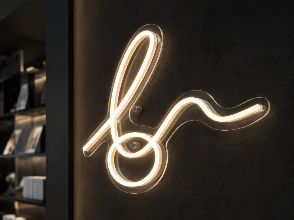 Custom LED neon signs shaped for branded commercial interiors and display environments