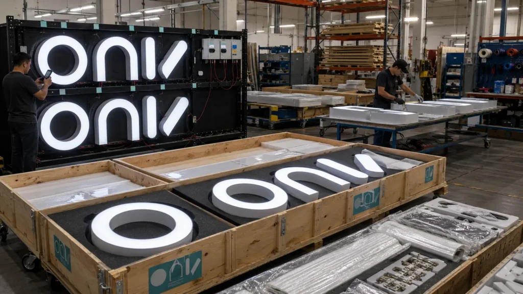 Coordinated franchise signage production for multi-location commercial rollout programs