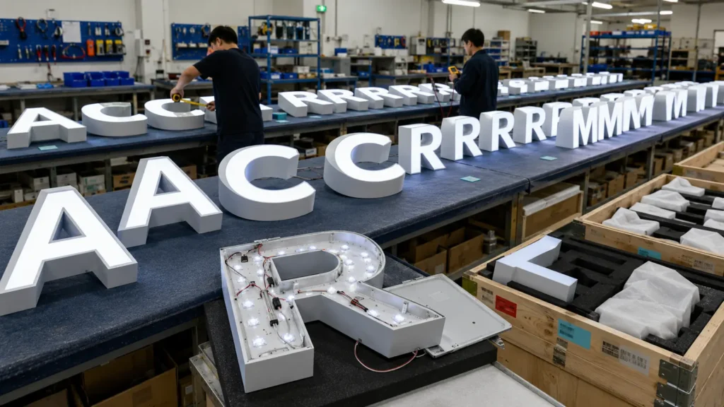 Custom channel letter prototype prepared for repeat production and franchise rollout